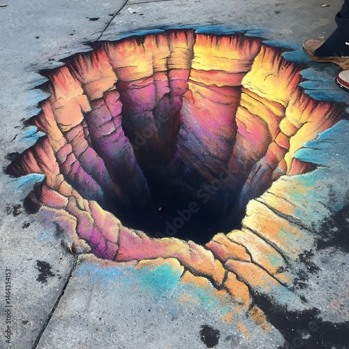 Stunning 3D Chalk Art Depicting a Deep Canyon Vibrant Colors and Intricate Detail on Pavement