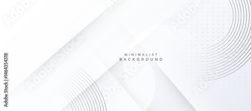 Modern white abstract background with geometric layers and circular lines