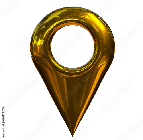 Golden map pointer 3d on png transparent background.