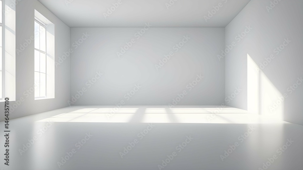 White studio room abstract background with light and shadow from window ideal for product display presentations White studio room abstract background with light and shadow from window ideal for product display presentations