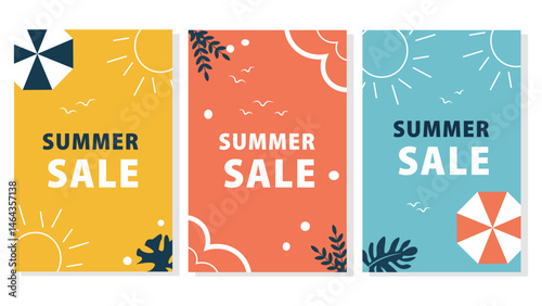 Bright Summer Sale Vector Poster & Banner Templates Set