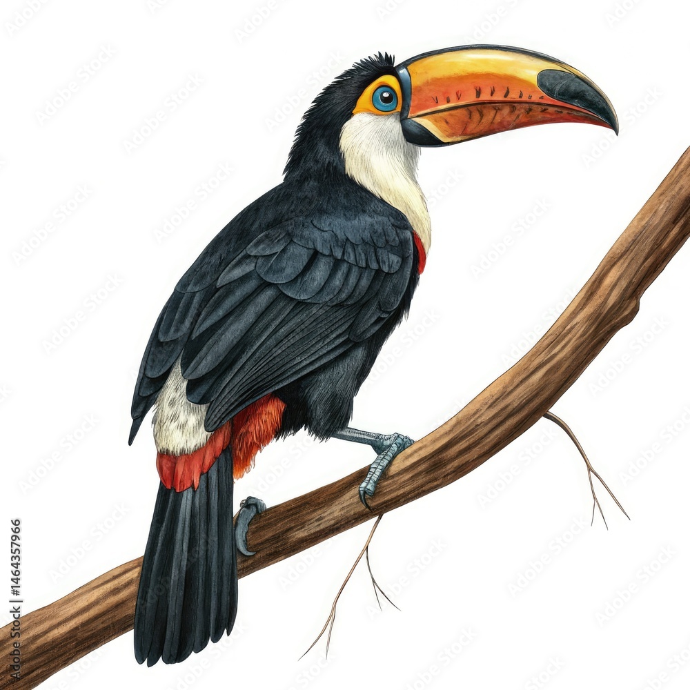 Fototapeta premium toucan on a branch isolated on white