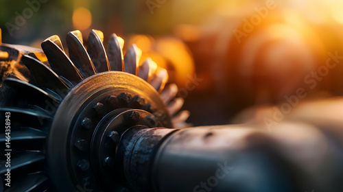 Close Up Industrial Gears With Warm Lighting photo