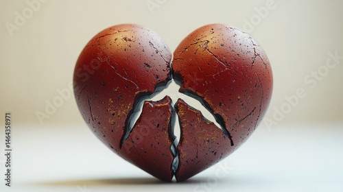 Broken heart, red, textured, studio shot photo