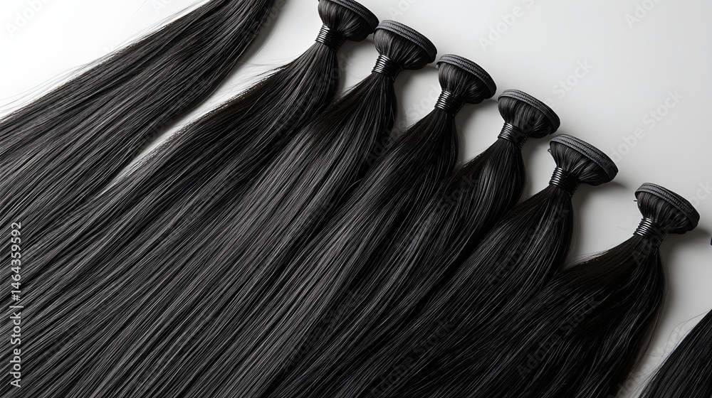 multiple pieces clip in straight black human hair extensions