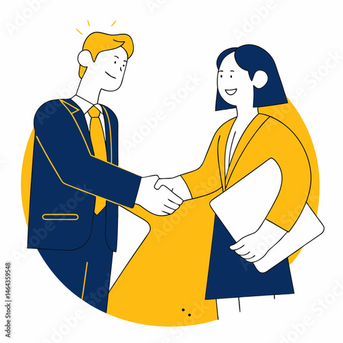 Business handshake between a man and a woman in professional attire