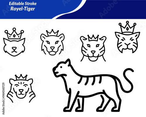 A Royal Tiger icon set. with majestic designs featuring tigers in crowns, emblems, poses, and patterns—ideal for branding, mascots, tattoos, wildlife themes, and luxury design projects.