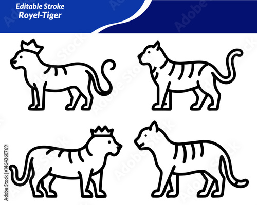A Royal Tiger icon set. with majestic designs featuring tigers in crowns, emblems, poses, and patterns—ideal for branding, mascots, tattoos, wildlife themes, and luxury design projects.