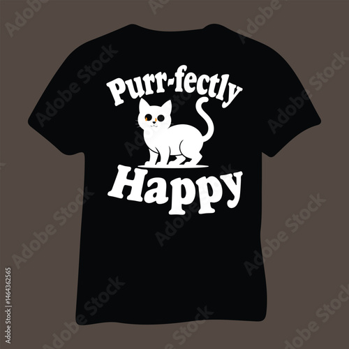 Cat Lover Typography T Shirt Design-Purr-fectly Happy T shirt Design