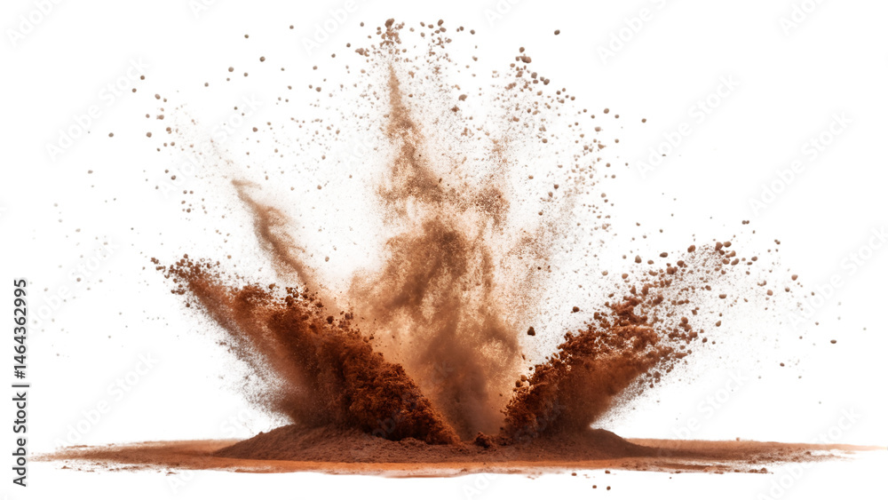 Explosion splash beans coffee powder pile of splatter of coffee embodying the energy and essence transparent background