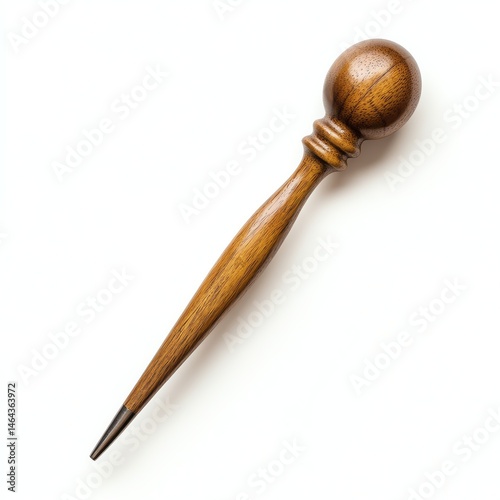 Wooden sewing awl tool on white isolate background.