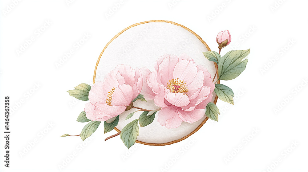 Fototapeta premium Delicate Pink Peonies in a Golden Frame