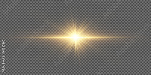 Bright Rays of Light with Warm Yellow Glow. Shining Light Effect with Flash, Radiant Sunbeam, Glow Overlay, Lens Flare, and Bright Light Burst on Transparent Background for Design Use