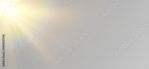 Bright Rays of Light with Warm Yellow Glow. Shining Light Effect with Flash, Radiant Sunbeam, Glow Overlay, Lens Flare, and Bright Light Burst on Transparent Background for Design Use