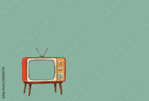 Retro tv background with copyspace, vintage, brown, eps, aqua, copy space, blank screen, editable vector drawing