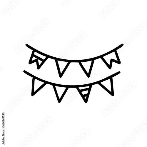 Decorative Party Bunting Outline Illustration on White Background  