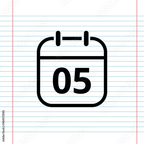 Simple flat calendar icon isolated on a background that simulates a notebook sheet, calendar icon with a specific day, day 05.