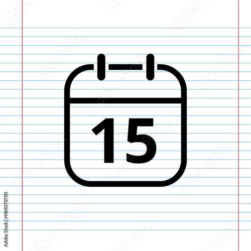Simple flat calendar icon isolated on a background that simulates a notebook sheet, calendar icon with a specific day, day 15.
