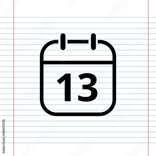 Simple flat calendar icon isolated on a background that simulates a notebook sheet, calendar icon with a specific day, day 13.
