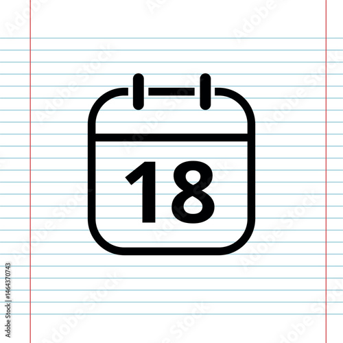 Simple flat calendar icon isolated on a background that simulates a notebook sheet, calendar icon with a specific day, day 18.