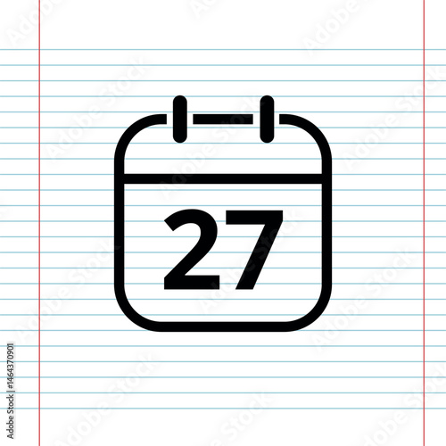 Simple flat calendar icon isolated on a background that simulates a notebook sheet, calendar icon with a specific day, day 27.