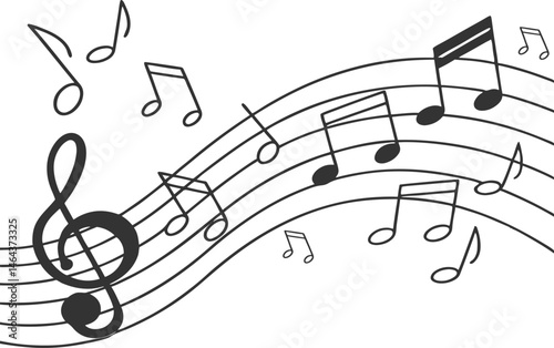 A white background with a lot of musical notes  Vector music note on a dark blue background, vector illustration, musical elements