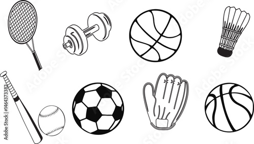 Verious sports  instruments vector silhouette Fitness and Gym Activity Silhouettes, art vector design