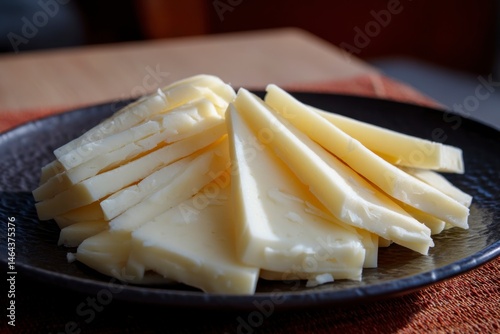 Slices of Cheese Arranged on Plate in Soft Light Food Still