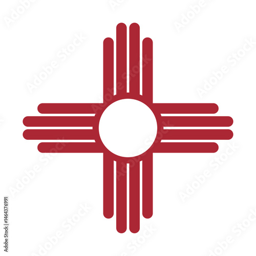 Zia red symbol isolated on white background. Ancient native Americans silhouette sign flat icon. New Mexico state simple logotype mockup.