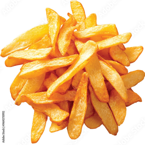 Crispy golden fries: A closeup of a heap of perfectly fried potato wedges, their crispy exteriors and fluffy interiors promising a delicious bite.