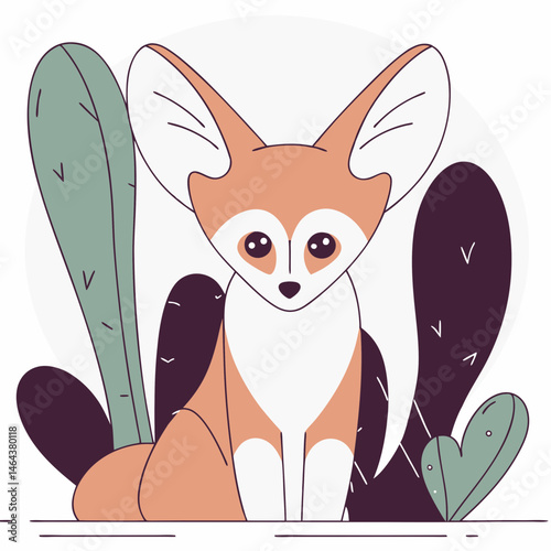 Playful fox illustration amidst greenery whimsical art digital design vibrant colors cute style