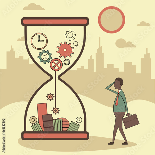 A Businessman’s Guilt: Wasted Time & Missed Opportunities – The Hourglass of Opportunity Vector Icon Set