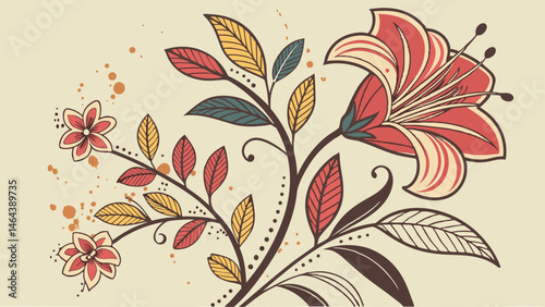 .vibrant, hand-painted batik floral pattern on a grungy, textured background, with organic, imperfect shapes and bold, expressive brushstrokes, reminiscent of artisanal textiles, perfect for adding a 
