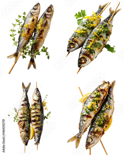 Grilled Sardines Skewers Lemon Herbs  