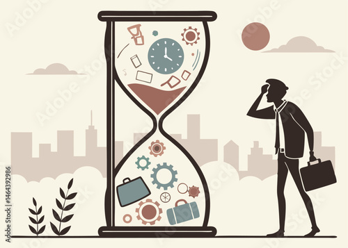 A Businessman’s Guilt: Wasted Time & Missed Opportunities – The Hourglass of Opportunity Vector Icon Set