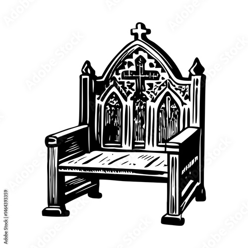 A vintage style illustration of a church pew