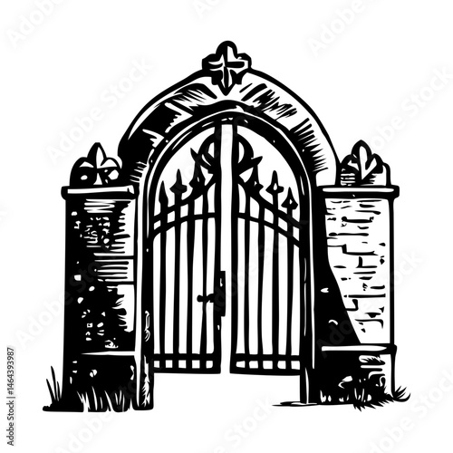 A glyph style illustration representing a church gate