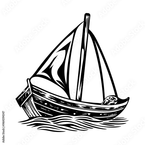 An illustration of a sailboat designed in vintage style