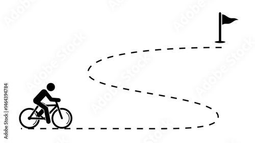 Bicycle route from start and finish animated, Transparent background