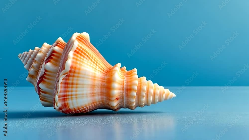 Beautiful seashell on a blue surface
