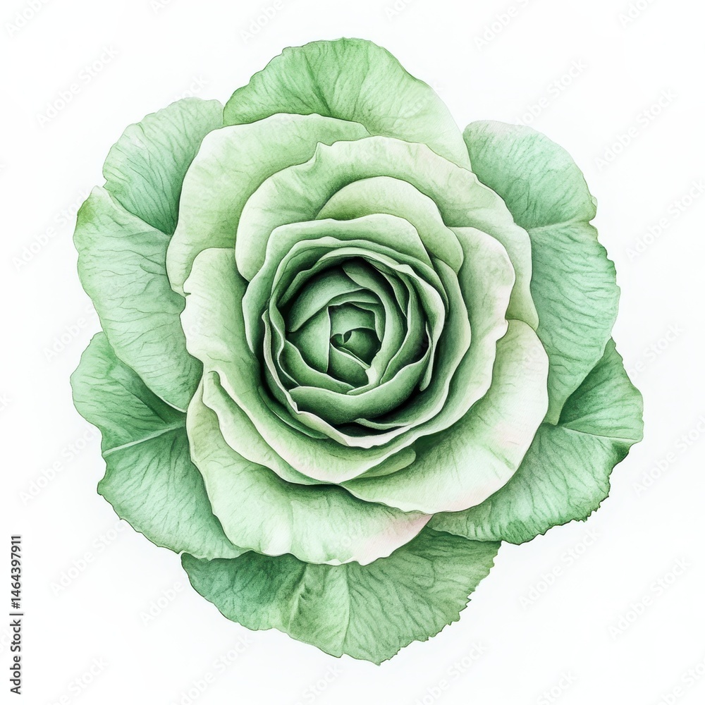 Obraz premium Beautiful Soft Green Cabbage Rose Flower Isolated on White Background Perfect for Gardening, Cooking, Health, and Nature Related Designs and Projects
