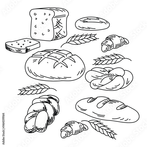 Hand-drawn Bakery Icon Set – Bread & Pastry Doodle Vectors
