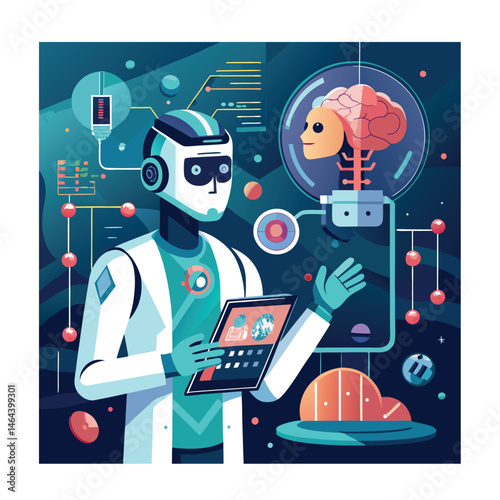 AI doctor analyzing 3D brain model