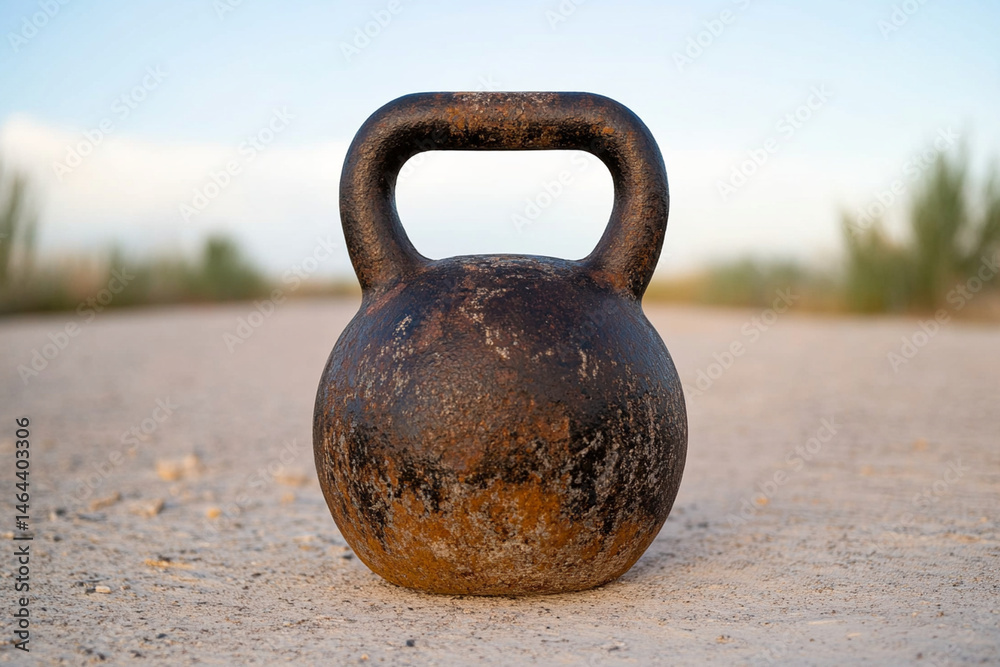 Fototapeta premium Kettlebell resting on the moon's surface amid the chaos of an otherworldly landscape