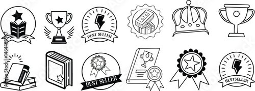 Collection of Reward Icons Collection of Best Seller Book Badges and Awards