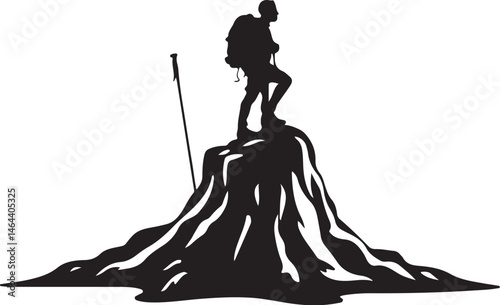 Black and White Mountain Climber Vector Set for Outdoor Design