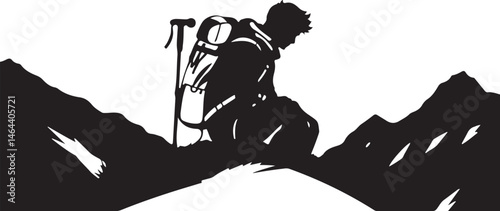 Black and White Mountain Climber Vector Set for Outdoor Design