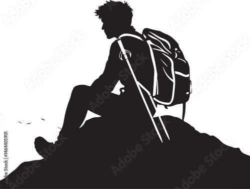 Black and White Mountain Climber Vector Set for Outdoor Design