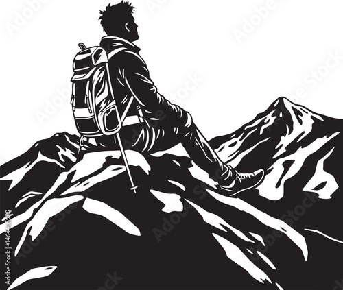 Black and White Mountain Climber Vector Set for Outdoor Design