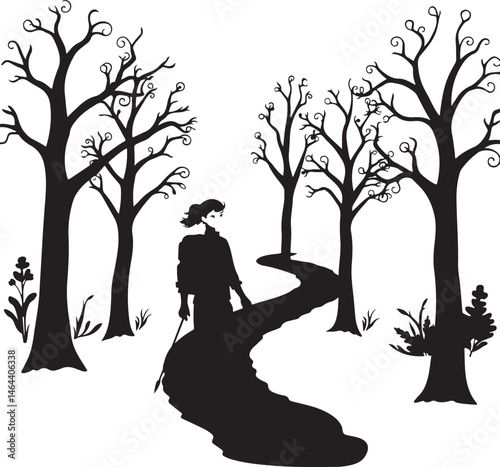 Adventure Hiking Clipart – Backpacker and Dog in Nature Scene
